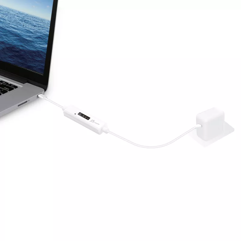 Kabel j5create JUCP14 USB-C™ 2.0 na USB-C™ z dynamicznym miernikiem mocy OLED, biały, 1,2 m