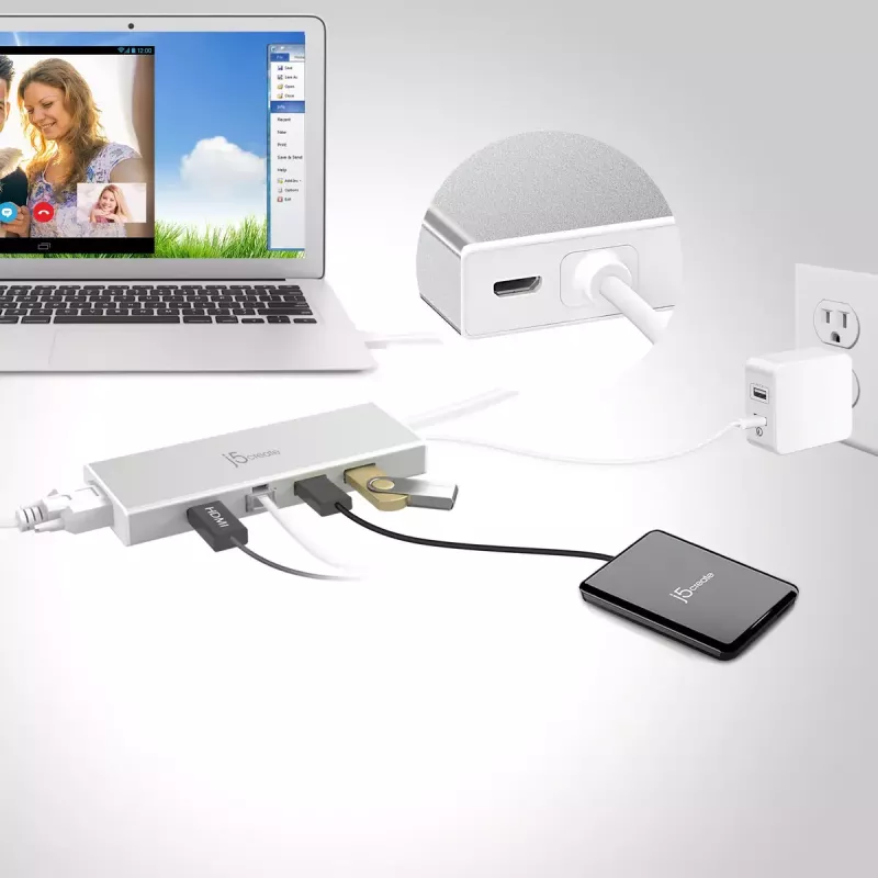 j5create JUD380 USB™ 3.0 Mini Dock, zawiera 1 port HDMI i 3 porty USB, srebrny