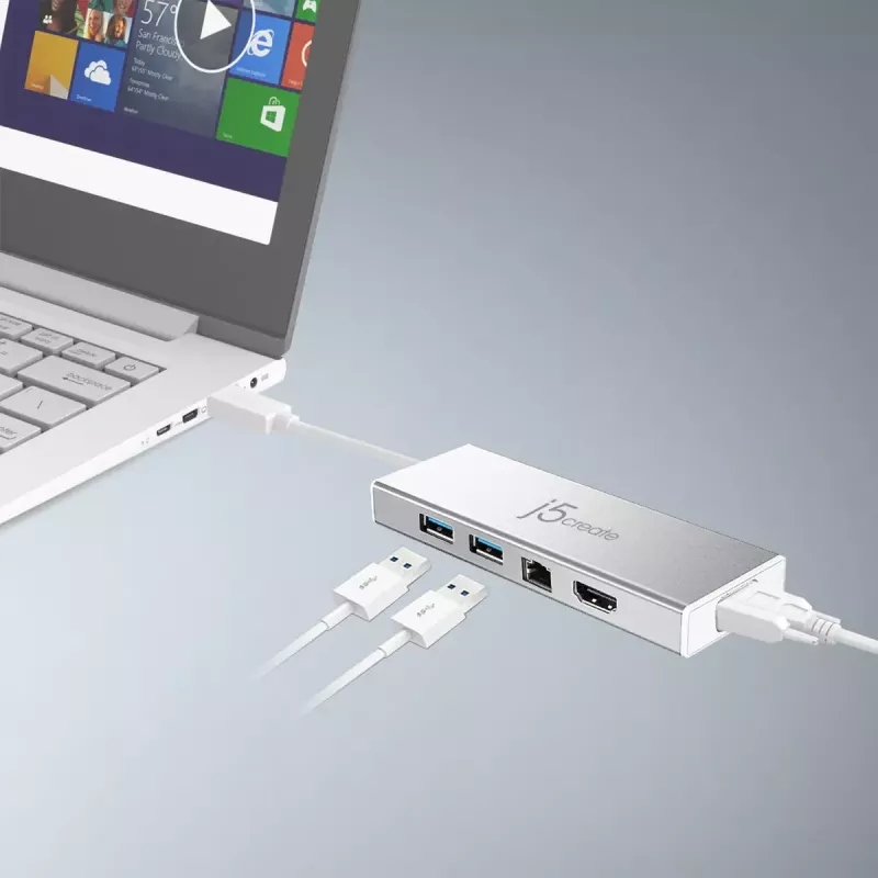 j5create JUD380 USB™ 3.0 Mini Dock, zawiera 1 port HDMI i 3 porty USB, srebrny