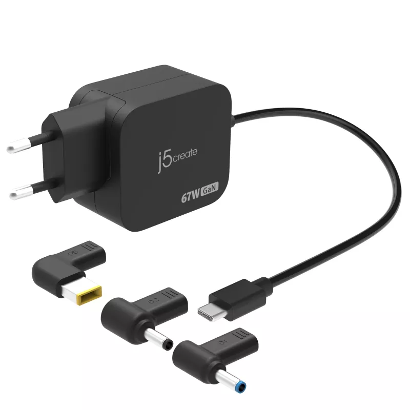 j5create JUP1565DCE3A-EN 67W GaN PD USB-C® Mini Charger z 3 typami złączy DC - EU