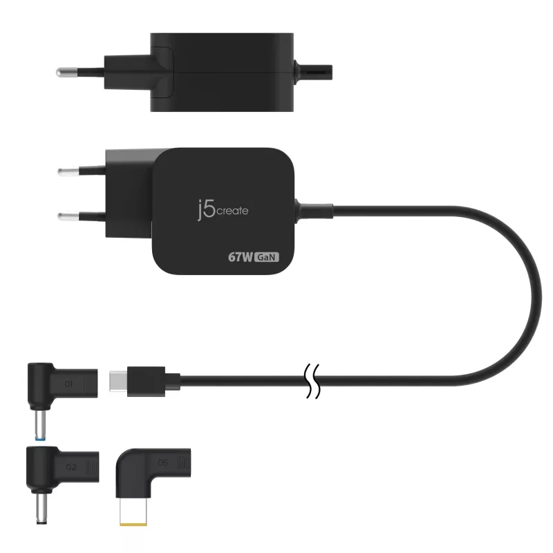 j5create JUP1565DCE3A-EN 67W GaN PD USB-C® Mini Charger z 3 typami złączy DC - EU