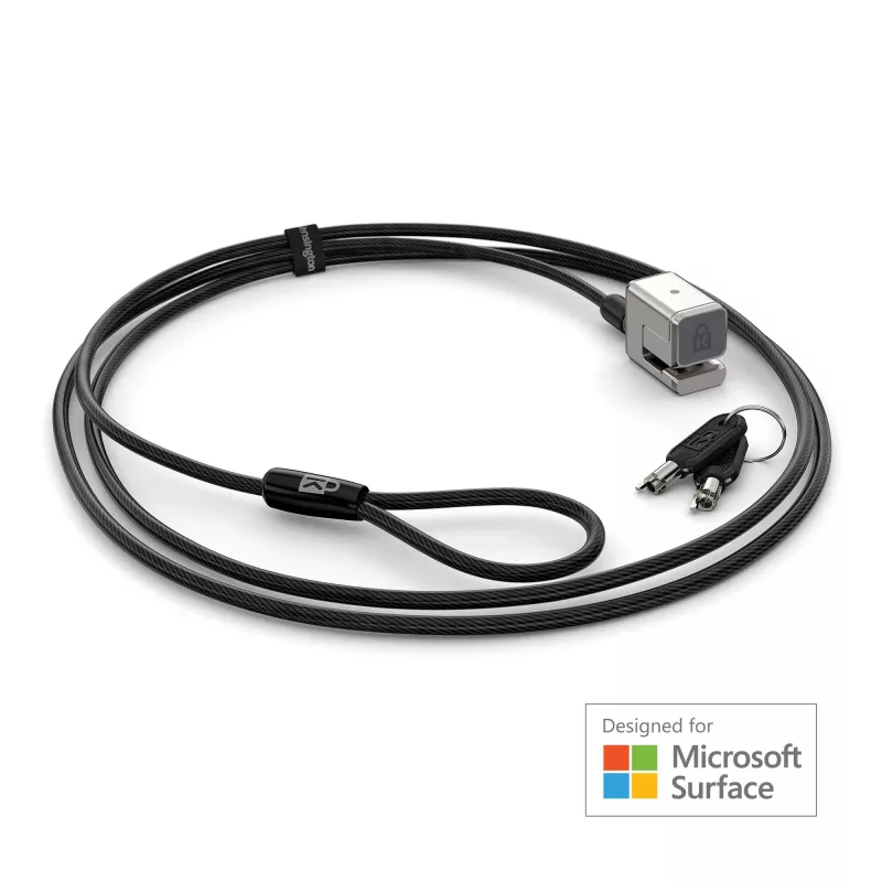 Kensington Keyed Cable Lock do Surface Pro i Surface Go, 1,8 m, Kensington, Klucz, Stal węglowa, Czarny, Srebrny