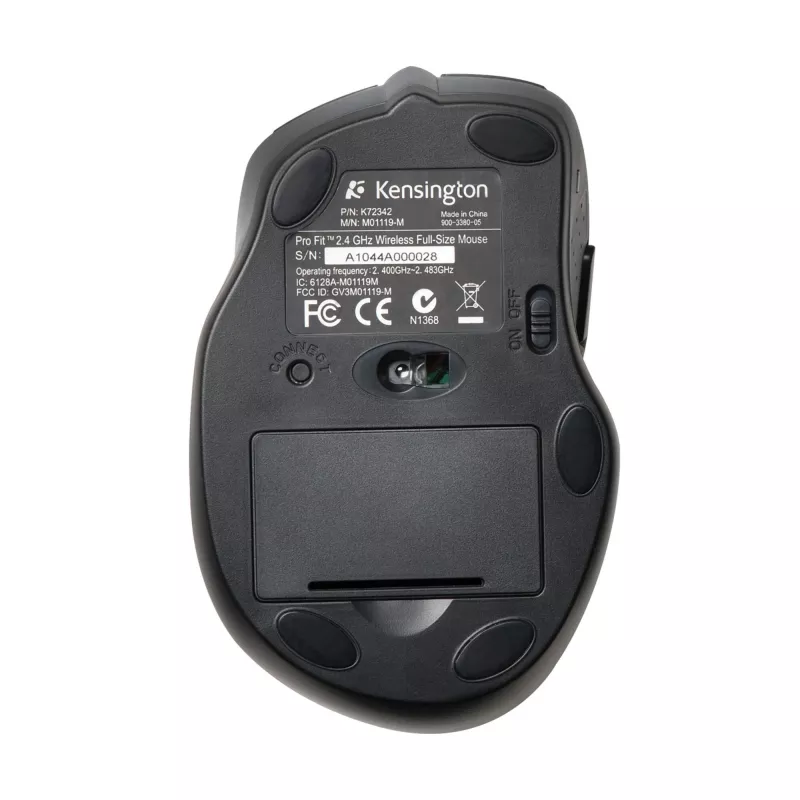 Kensington Pro Fit Bezprzewodowa mysz pełnowymiarowa, symetryczna, optyczna, RF Wireless, 1600 DPI, czarna
