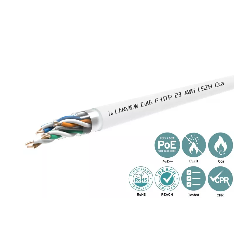 Kabel sieciowy Cat6 F-UTP 4x2xAWG23 LSZH biały 500m