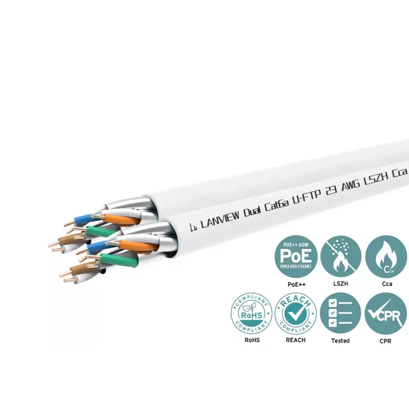 Cat6a U-FTP podwójny kabel sieciowy 4x2xAWG23 LSZH biały