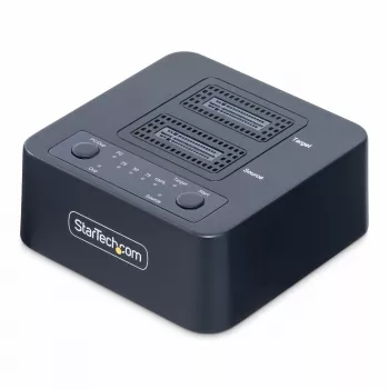 StarTech.com 1:1 M.2 NV Drive Duplicator, samodzielny kloner/kopiarka M.2 SSD do 90 GB/min, stacja dokująca z dwoma wnękami M.2 USB 3.2 20 Gb/s, w zestawie kable USB-C/A