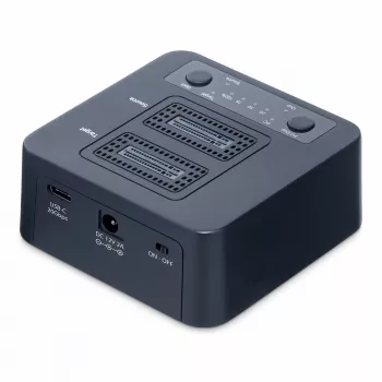 StarTech.com 1:1 M.2 NV Drive Duplicator, samodzielny kloner/kopiarka M.2 SSD do 90 GB/min, stacja dokująca z dwoma wnękami M.2 USB 3.2 20 Gb/s, w zestawie kable USB-C/A