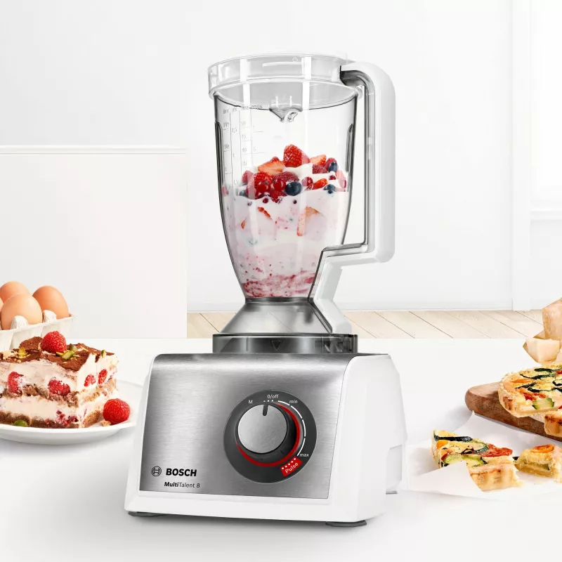 Robot kuchenny Bosch MC812S814, 1250 W, misa 3,9 l, stal nierdzewna/biały, zmienna prędkość, sterowanie obrotowe