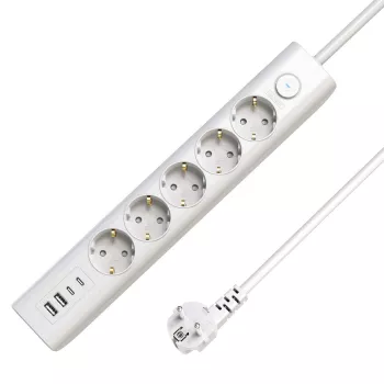 Microconnect 5-way USB Schuko Power Strip on/off switch 1.5M, biały