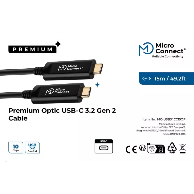 Microconnect MC-USB3.1C15OP kabel USB USB 3.2 Gen 2 (3.1 Gen 2) 15 m USB C Czarny