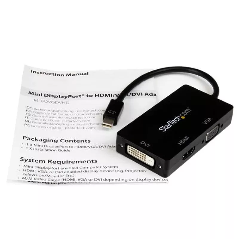 Podróżny adapter A/V StarTech.com: 3-w-1 konwerter Mini DisplayPort na VGA, DVI lub HDMI