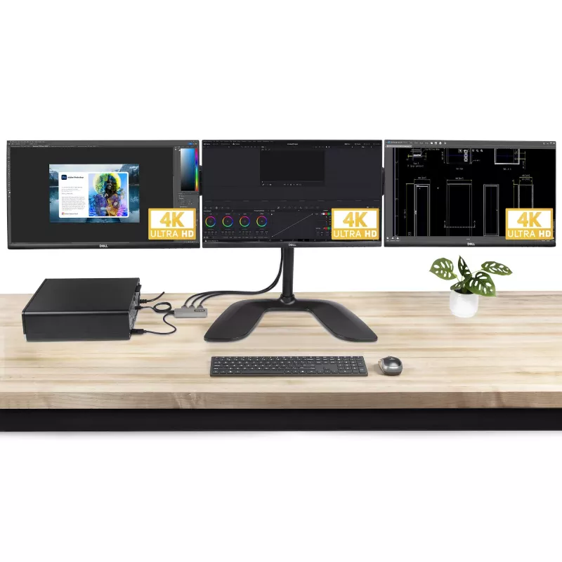 StarTech.com 3-portowy koncentrator MST - DisplayPort do 3x HDMI, trzy monitory 4K 60 Hz, adapter wideo DP 1.4 Multi-Monitor, 1 ft (30 cm) wbudowany kabel, zasilanie przez USB, tylko Windows