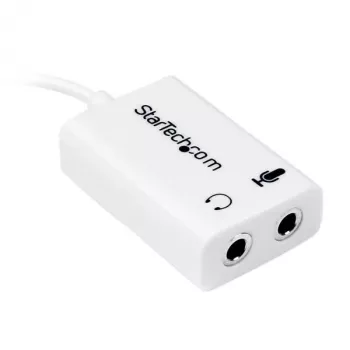 StarTech.com Biały adapter do zestawu słuchawkowego ze słuchawkami z oddzielnymi wtyczkami słuchawek/mikrofonu - 3,5 mm 4-pozycyjne na 2x 3-pozycyjne 3,5 mm M/F