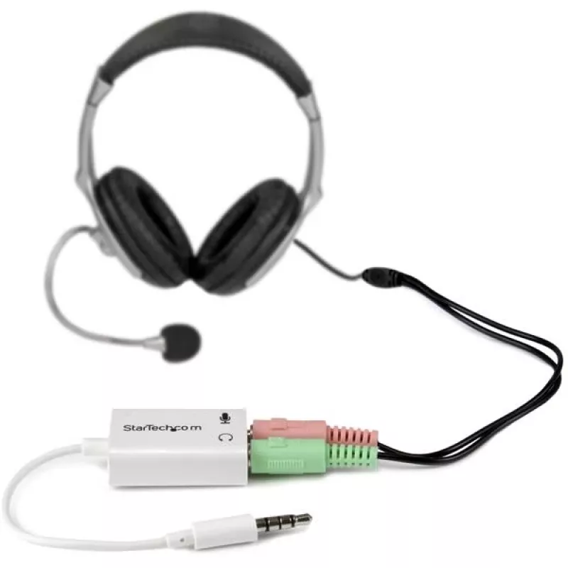 StarTech.com Biały adapter do zestawu słuchawkowego ze słuchawkami z oddzielnymi wtyczkami słuchawek/mikrofonu - 3,5 mm 4-pozycyjne na 2x 3-pozycyjne 3,5 mm M/F