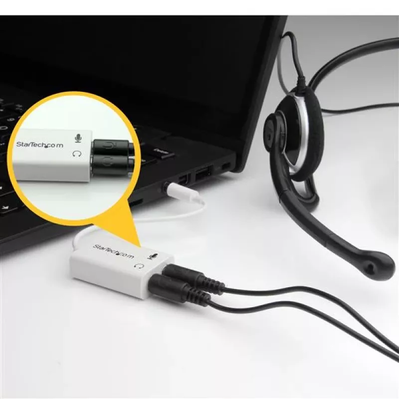 StarTech.com Biały adapter do zestawu słuchawkowego ze słuchawkami z oddzielnymi wtyczkami słuchawek/mikrofonu - 3,5 mm 4-pozycyjne na 2x 3-pozycyjne 3,5 mm M/F