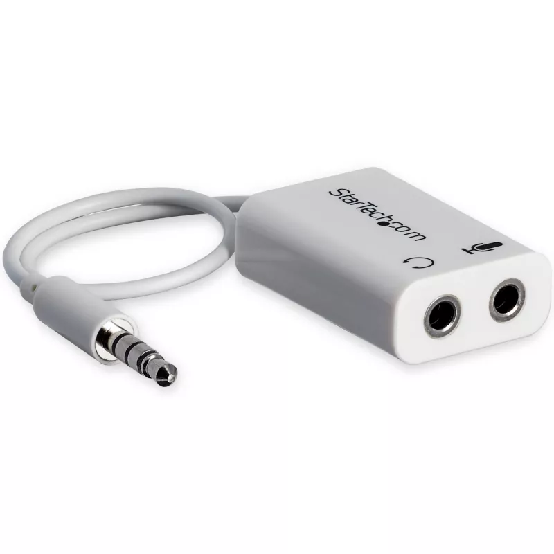 StarTech.com Biały adapter do zestawu słuchawkowego ze słuchawkami z oddzielnymi wtyczkami słuchawek/mikrofonu - 3,5 mm 4-pozycyjne na 2x 3-pozycyjne 3,5 mm M/F