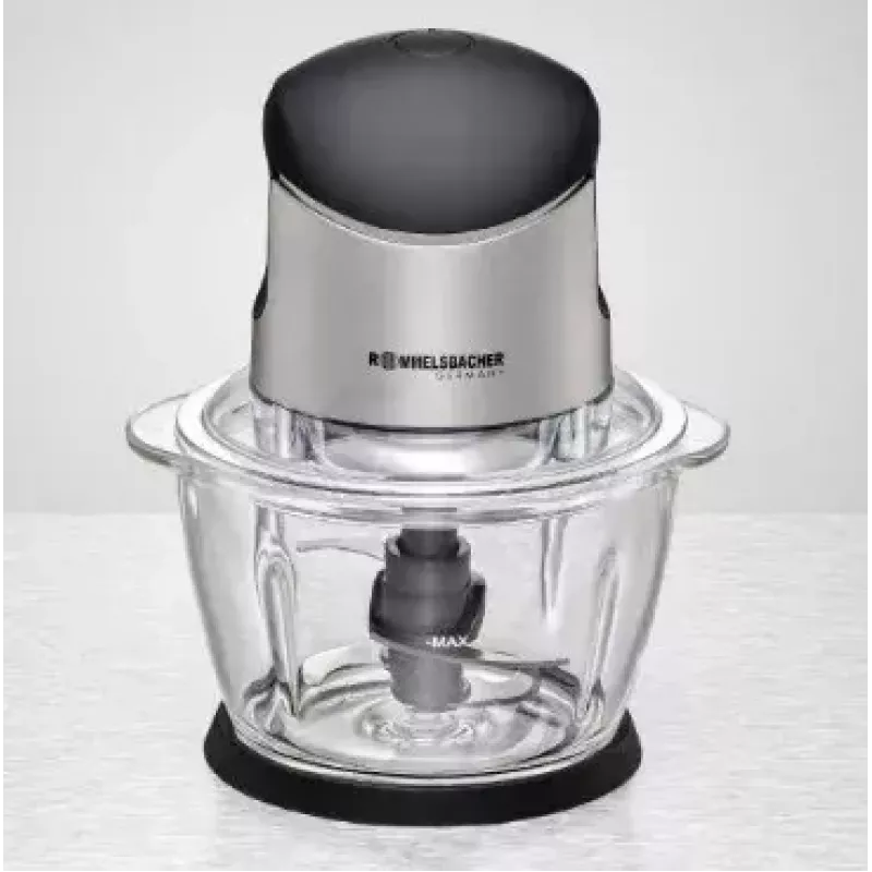 Elektryczny siekacz do żywności Rommelsbacher MZ 400 — 1,0 L szklana misa, 400 W, 4-skrzydłowe ostrze ze stali nierdzewnej, czarny