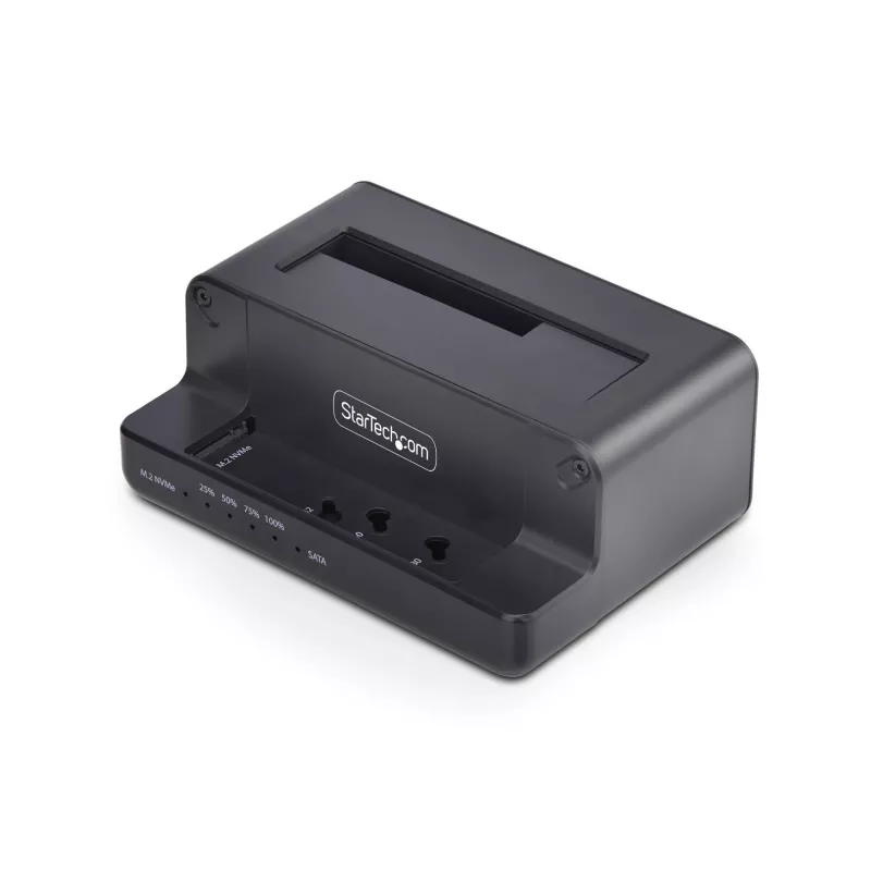 StarTech.com M.2 NVMe do SATA - Duplikator dysków 2.5/3.5 cala, dwukieszeniowy samodzielny kloner SSD/stacja dokująca, dwukierunkowy NVMe do SATA / SATA do NVMe, do 27 GB/min, TAA