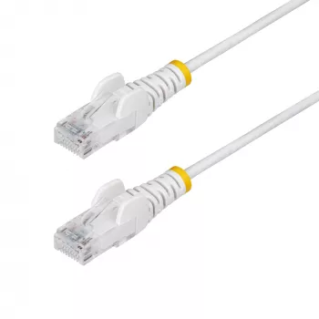 StarTech.com 15 m biały wąski kabel Ethernet CAT6, bez zaczepów, 100 W PoE, UTP, LSZH, 28AWG czysta miedź goła, wąska linka krosowa sieciowa RJ45 z odciążeniami, testowana indywidualnie
