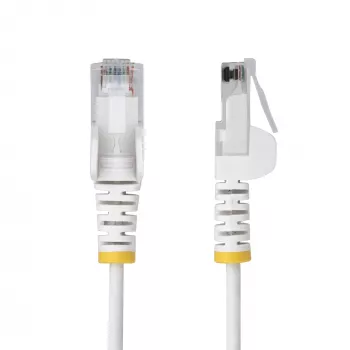 StarTech.com 15 m biały wąski kabel Ethernet CAT6, bez zaczepów, 100 W PoE, UTP, LSZH, 28AWG czysta miedź goła, wąska linka krosowa sieciowa RJ45 z odciążeniami, testowana indywidualnie