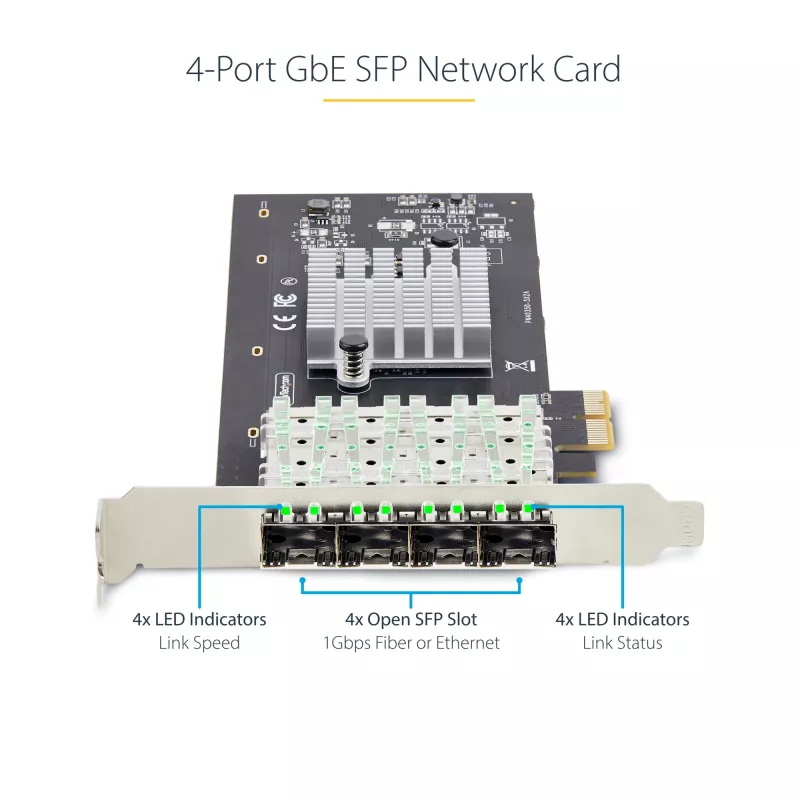 StarTech.com 4-Port GbE SFP sieciowy Card, PCIe 2.0 x2 (x4, x8, x16 Kompatybilny), Intel I350-AM4 4x 1GbE Controller, 1000BASE miedź/Fiber Optic, Desktop/Server Quad-Port Gigabit Ethernet NIC - Windows & Linux