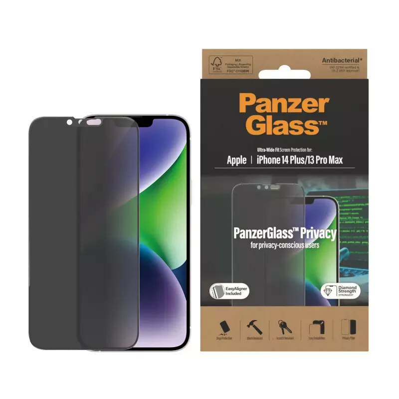 PanzerGlass ® Osłona ekranu z filtrem prywatyzującym iPhone 14 Plus | 13 Pro Max | Ultra-Wide Fit z EasyAligner