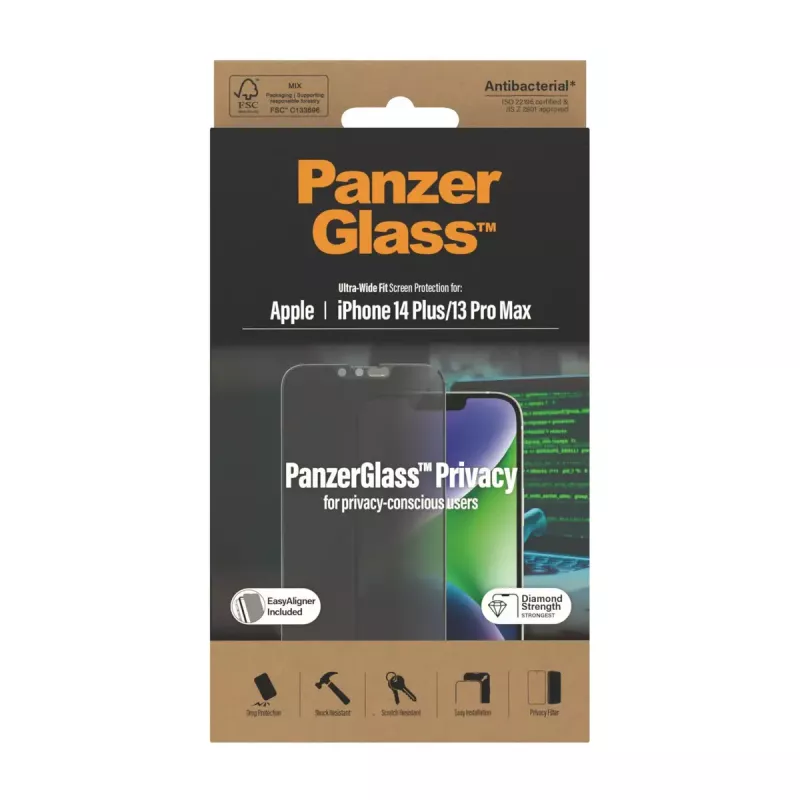 PanzerGlass ® Osłona ekranu z filtrem prywatyzującym iPhone 14 Plus | 13 Pro Max | Ultra-Wide Fit z EasyAligner