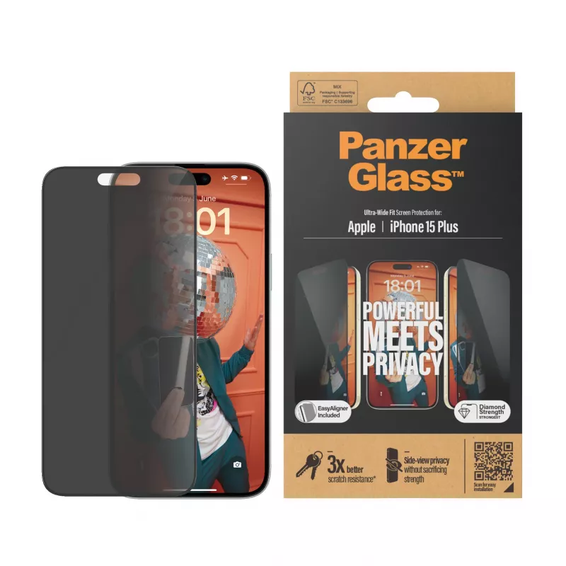 PanzerGlass ® Privacy Ochrona ekranu iPhone 15 Plus | Ultra-Wide Fit z EasyAligner