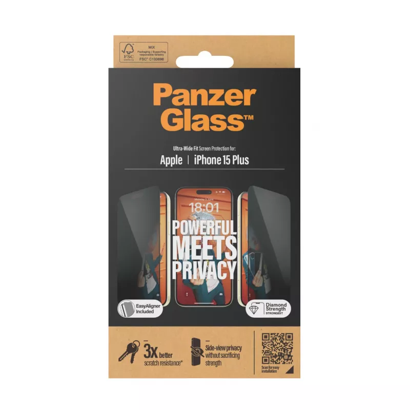PanzerGlass ® Privacy Ochrona ekranu iPhone 15 Plus | Ultra-Wide Fit z EasyAligner