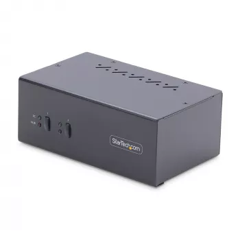 StarTech.com 2-portowy przełącznik KVM DisplayPort z obsługą dwóch monitorów, 4K 60 Hz, 2 porty koncentratora USB 5 Gb/s, 2 porty HID USB 2.0, przełączanie klawiszami skrótu i przyciskiem, zgodny z TAA – ochrona ESD poziomu 3