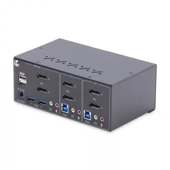 StarTech.com 2-portowy przełącznik KVM DisplayPort z obsługą dwóch monitorów, 4K 60 Hz, 2 porty koncentratora USB 5 Gb/s, 2 porty HID USB 2.0, przełączanie klawiszami skrótu i przyciskiem, zgodny z TAA – ochrona ESD poziomu 3