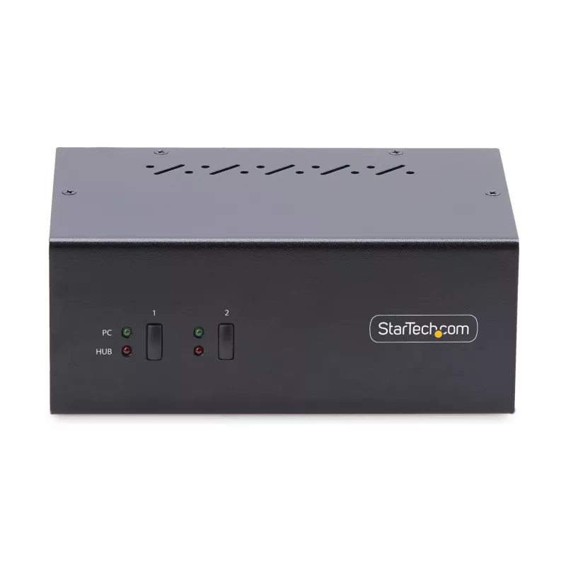 StarTech.com 2-portowy przełącznik KVM DisplayPort z obsługą dwóch monitorów, 4K 60 Hz, 2 porty koncentratora USB 5 Gb/s, 2 porty HID USB 2.0, przełączanie klawiszami skrótu i przyciskiem, zgodny z TAA – ochrona ESD poziomu 3