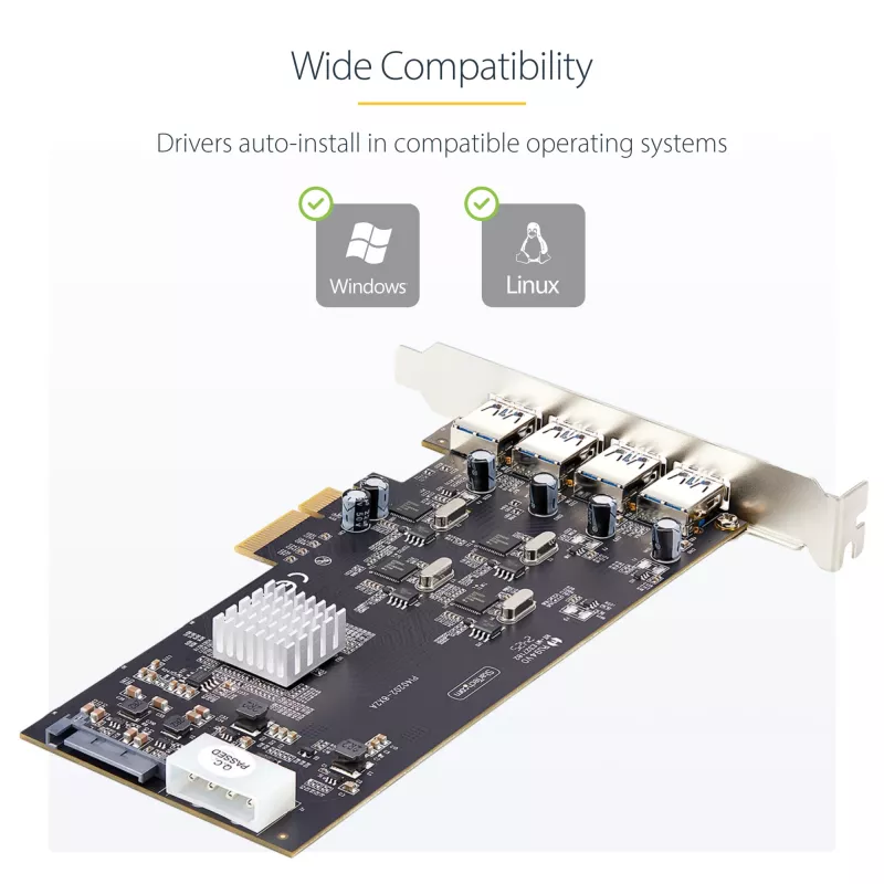 StarTech.com 4-Port USB PCIe Card, USB 3.2 5Gbps, Karta rozszerzeń PCI Express z 4 niezależnymi kontrolerami USB, 4 porty USB-A, Windows/macOS/Linux