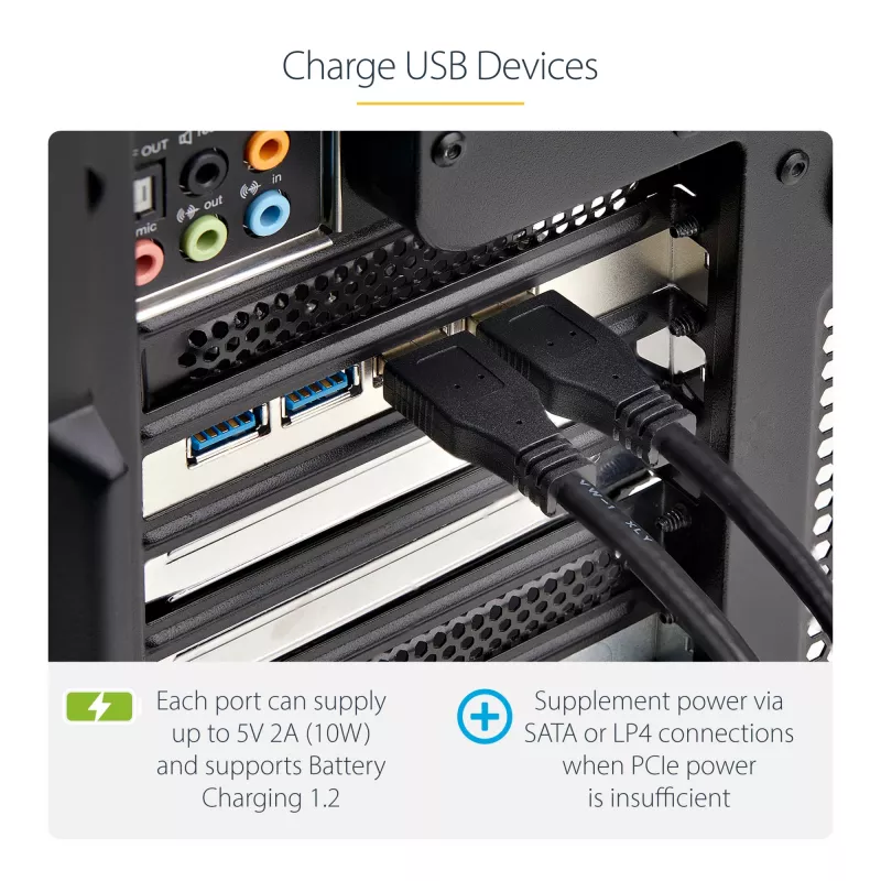 StarTech.com 4-Port USB PCIe Card, USB 3.2 5Gbps, Karta rozszerzeń PCI Express z 4 niezależnymi kontrolerami USB, 4 porty USB-A, Windows/macOS/Linux