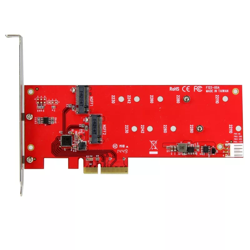 StarTech.com 2x M.2 SATA SSD Controller Card - PCIe, PCIe, M.2, Full-height / Low-profile, PCI 2.0, czerwony, CE, FCC, TAA