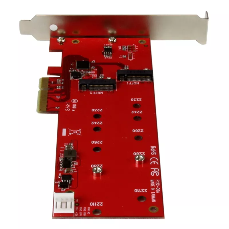 StarTech.com 2x M.2 SATA SSD Controller Card - PCIe, PCIe, M.2, Full-height / Low-profile, PCI 2.0, czerwony, CE, FCC, TAA