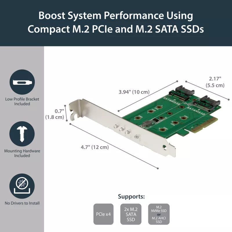StarTech.com 3-portowa karta adaptera M.2 SSD (NGFF) - 1 x PCIe (NVMe) M.2, 2 x SATA III M.2 - PCIe 3.0