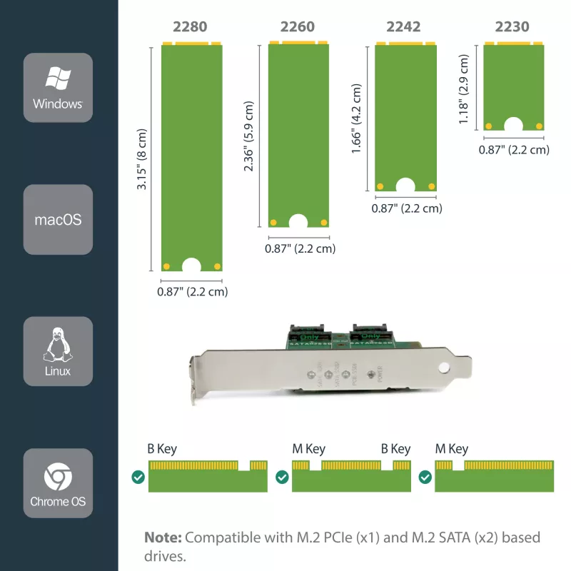 StarTech.com 3-portowa karta adaptera M.2 SSD (NGFF) - 1 x PCIe (NVMe) M.2, 2 x SATA III M.2 - PCIe 3.0