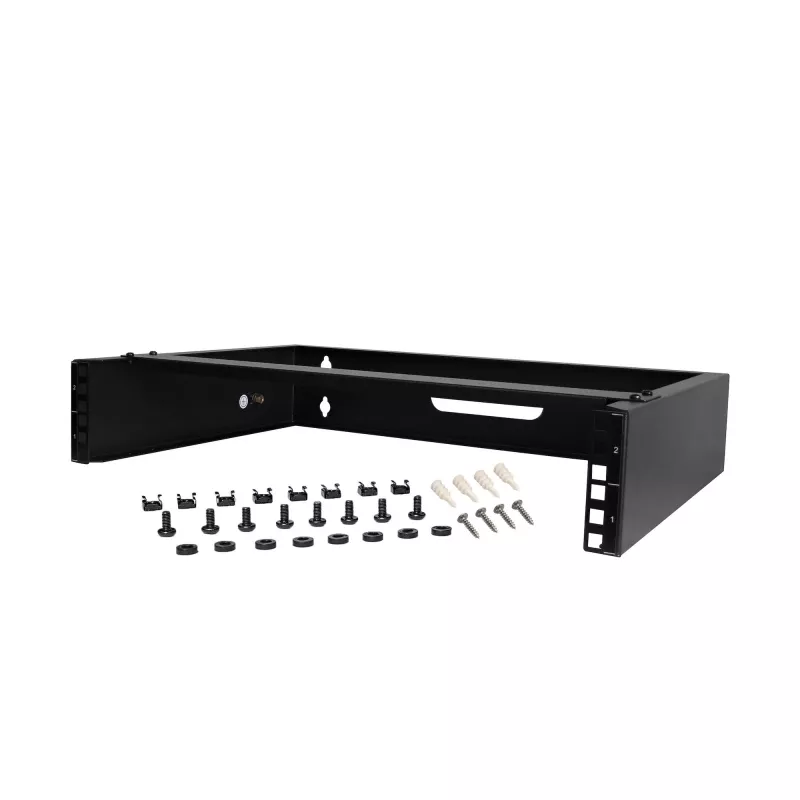 StarTech.com 2U Wall Mount sieciowy Rack - 14In. Deep (Low Profile) - 19 inch Uchwyt na panel krosowy do płytkiego serwera, sprzętu IT, przełączników sieciowych - 77lbs/35kg udźwig, czarny