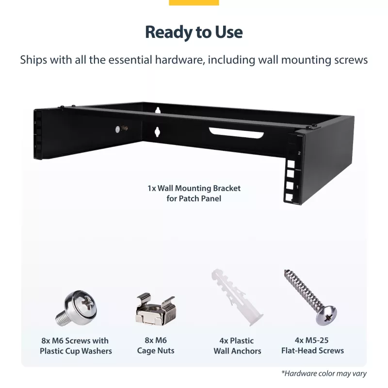 StarTech.com 2U Wall Mount sieciowy Rack - 14In. Deep (Low Profile) - 19 inch Uchwyt na panel krosowy do płytkiego serwera, sprzętu IT, przełączników sieciowych - 77lbs/35kg udźwig, czarny