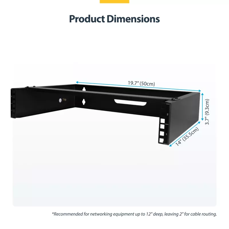 StarTech.com 2U Wall Mount sieciowy Rack - 14In. Deep (Low Profile) - 19 inch Uchwyt na panel krosowy do płytkiego serwera, sprzętu IT, przełączników sieciowych - 77lbs/35kg udźwig, czarny
