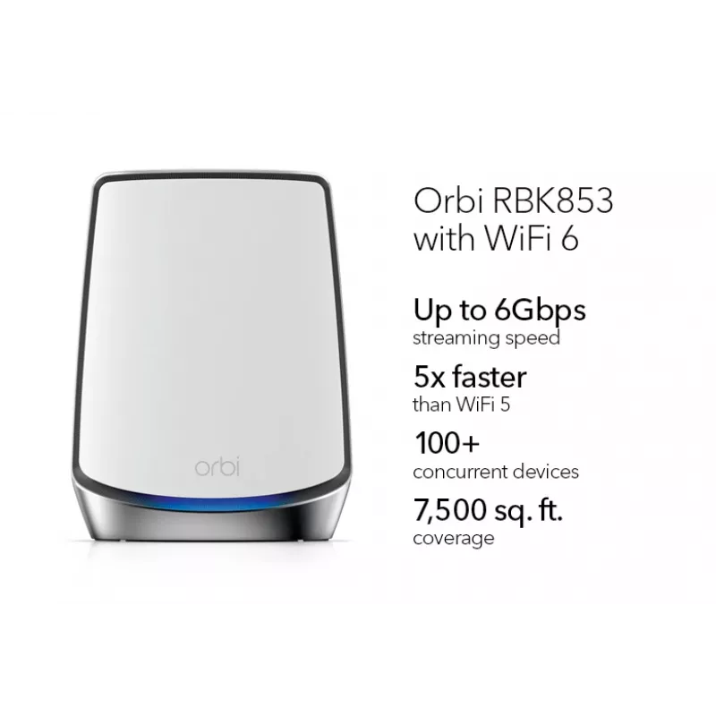 NETGEAR Orbi RBK853 AX6000 WiFi 6 Mesh System Tri-band (2.4 GHz / 5 GHz / 5 GHz) Wi-Fi 6 (802.11ax) Szary 4 Wewnętrzna