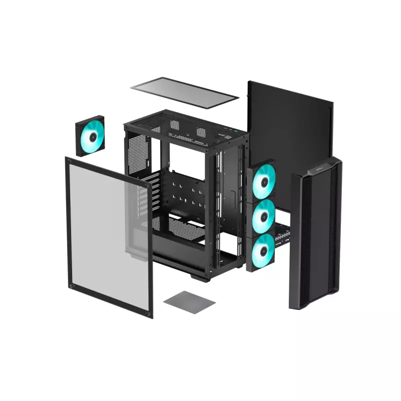 Obudowa PC DeepCool CC560 V2 Midi Tower Czarna — ATX/microATX, szkło hartowane, podświetlenie RGB z przodu, radiator przedni 360 mm, GPU 370 mm