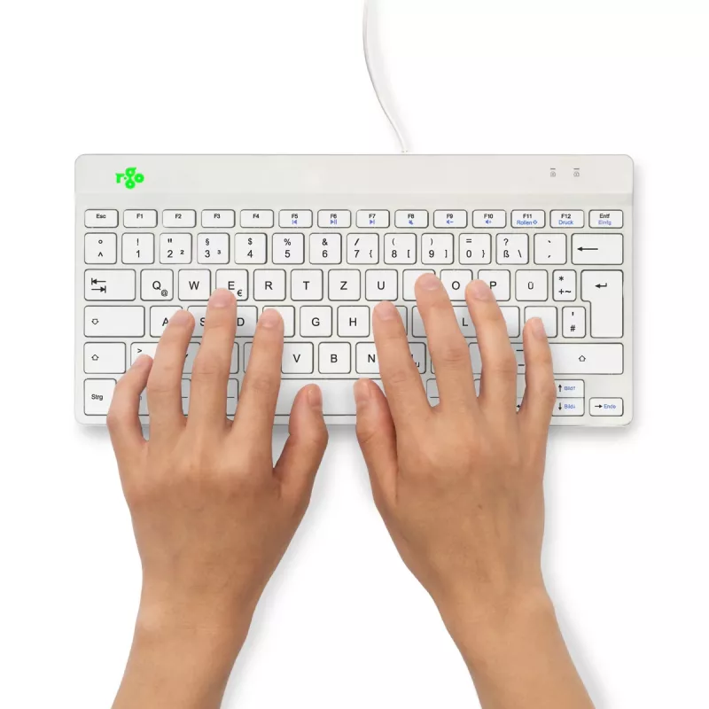 Ergonomiczna klawiatura R-Go Tools R-Go Compact Break, kompaktowa klawiatura z oprogramowaniem do przerw, QWERTZ (DE), przewodowa, biała