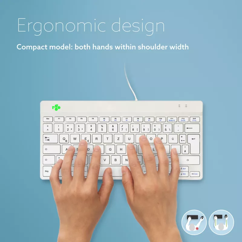 Ergonomiczna klawiatura R-Go Tools R-Go Compact Break, kompaktowa klawiatura z oprogramowaniem do przerw, QWERTZ (DE), przewodowa, biała