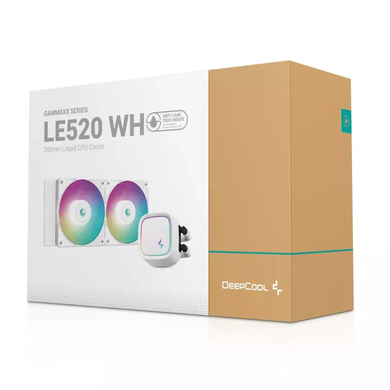 Chłodzenie cieczą typu all-in-one DeepCool LE520 WH — wentylator 120 mm, 220 W TDP, biały, obsługa LGA 1150/1151/1155/1200/1700 i AM4/AM5