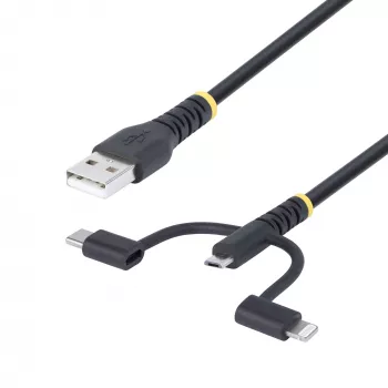 StarTech.com 1 m wytrzymały wielofunkcyjny kabel ładujący USB, USB na Lightning/Micro-USB/Type-C, certyfikat Apple MFi, osłona aramidowa, uniwersalny przewód ładujący 3 w 1 do iPhone/iPad/Android