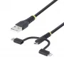 StarTech.com 1 m wytrzymały wielofunkcyjny kabel ładujący USB, USB na Lightning/Micro-USB/Type-C, certyfikat Apple MFi, osłona aramidowa, uniwersalny przewód ładujący 3 w 1 do iPhone/iPad/Android