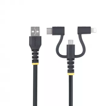 StarTech.com 1 m wytrzymały wielofunkcyjny kabel ładujący USB, USB na Lightning/Micro-USB/Type-C, certyfikat Apple MFi, osłona aramidowa, uniwersalny przewód ładujący 3 w 1 do iPhone/iPad/Android