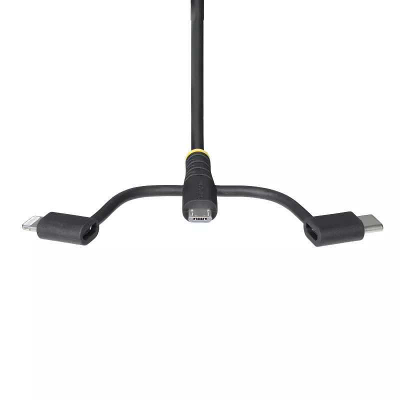 StarTech.com 1 m wytrzymały wielofunkcyjny kabel ładujący USB, USB na Lightning/Micro-USB/Type-C, certyfikat Apple MFi, osłona aramidowa, uniwersalny przewód ładujący 3 w 1 do iPhone/iPad/Android